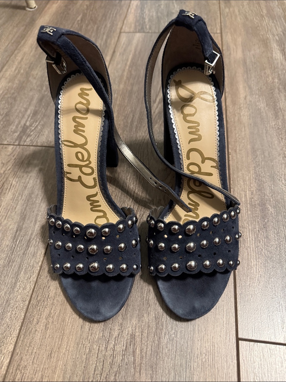 Sam Edelman Navy Studded Block Heel Sandals